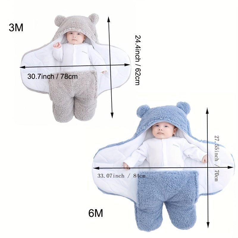 Winter Baby Sleeping Bag Bear Nap Printed Sleeping Bag, Suitable For Babies Aged 0-10 Months, Soft Nap Mat With Removable Pillow