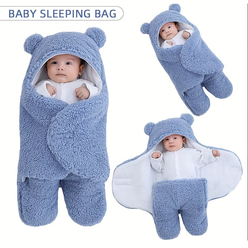 Winter Baby Sleeping Bag Bear Nap Printed Sleeping Bag, Suitable For Babies Aged 0-10 Months, Soft Nap Mat With Removable Pillow